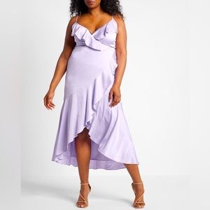 Express Lavender Ruffle Wrap Front Hi-Lo Maxi Dress